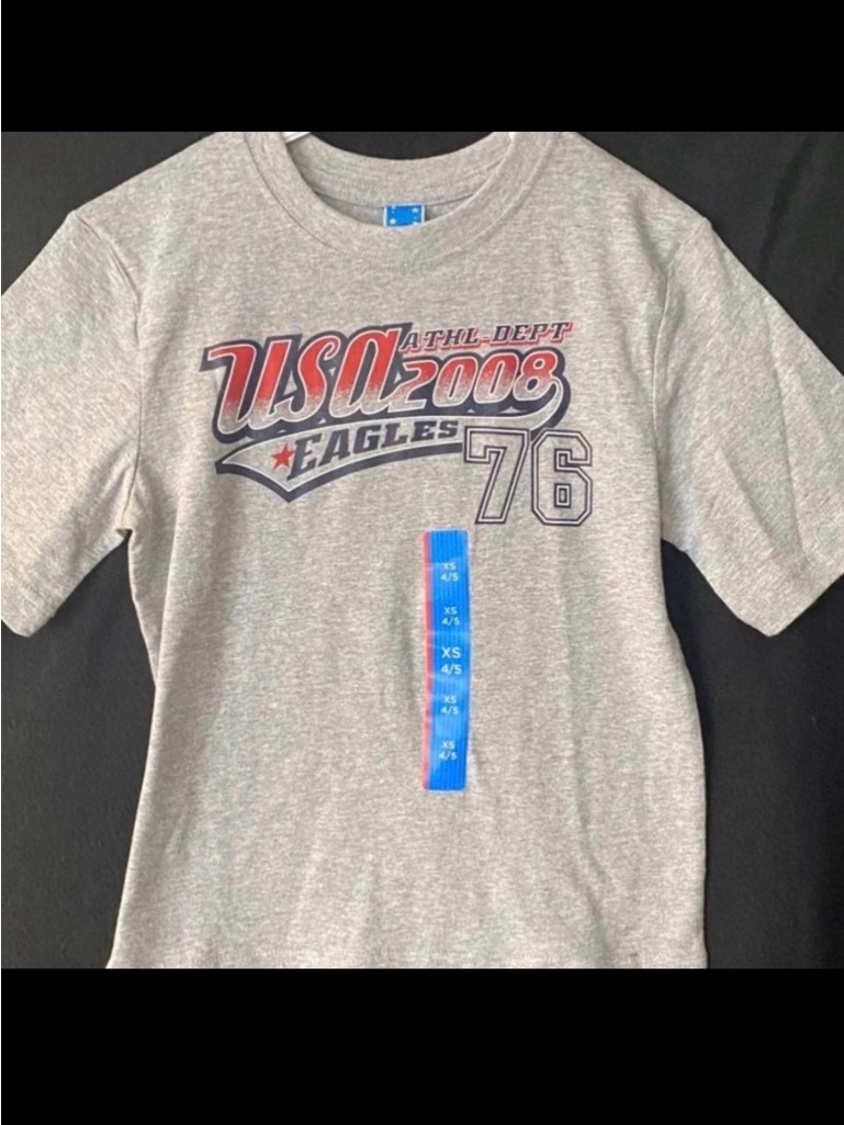 New Little Boys Size 4-5 Heather Gray Usa Eagles 76 Short Sleeve Tee Shirt